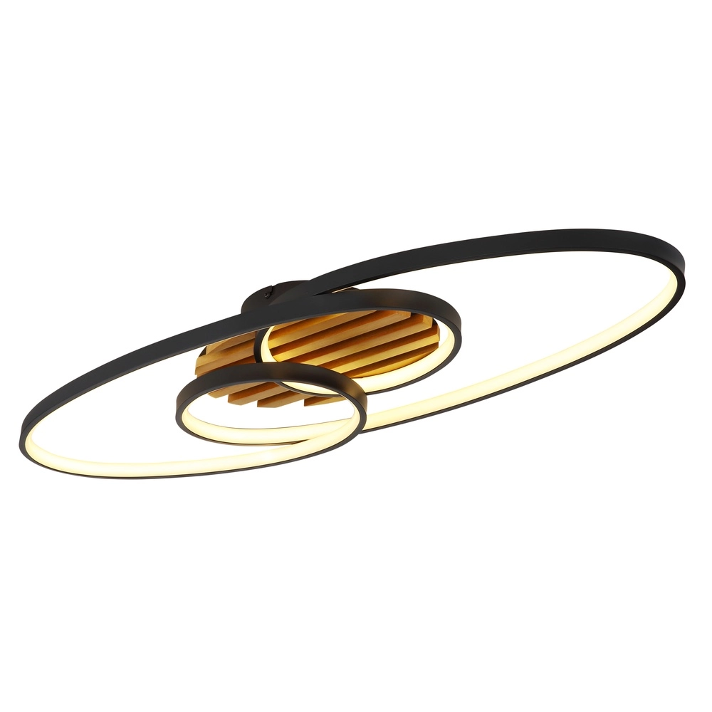 Ovale Deckenlampe Tisha I Schwarz mit Holz