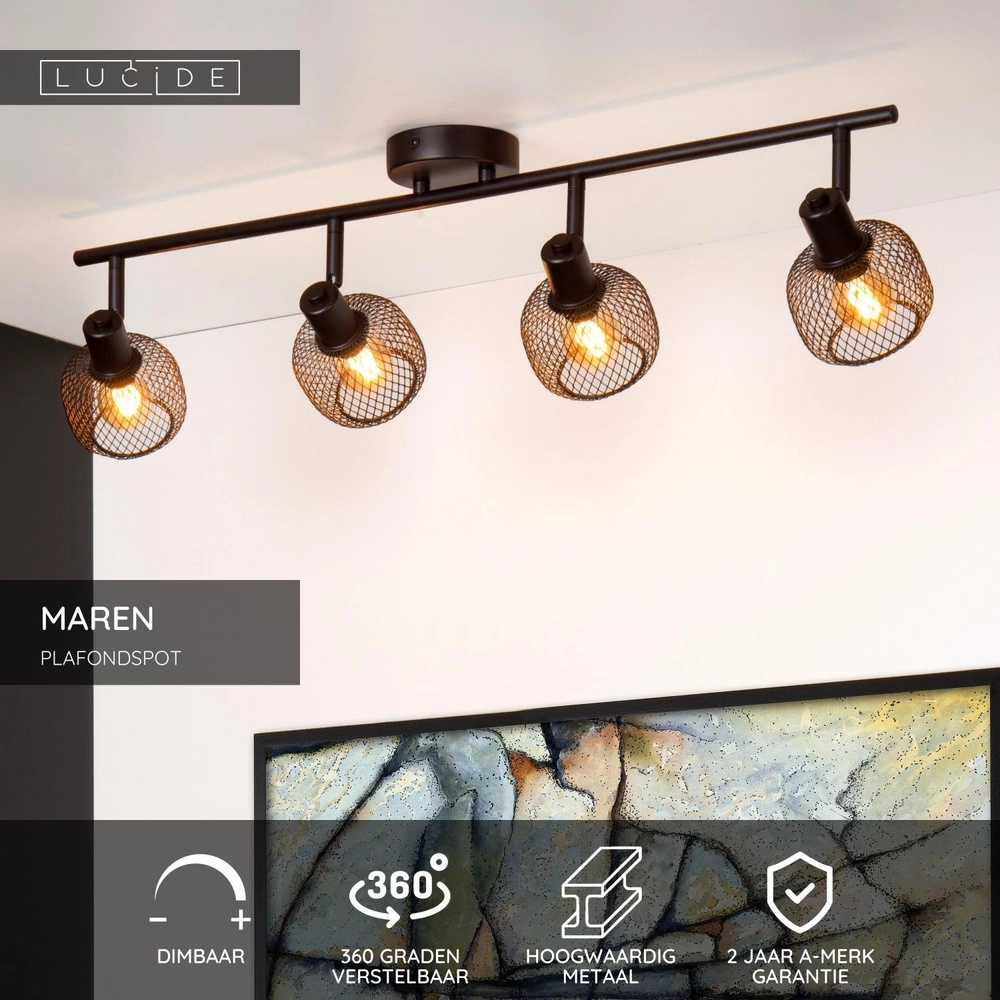 Deckenlicht Maren 4-Licht Schwarz Lucide 5411212771117