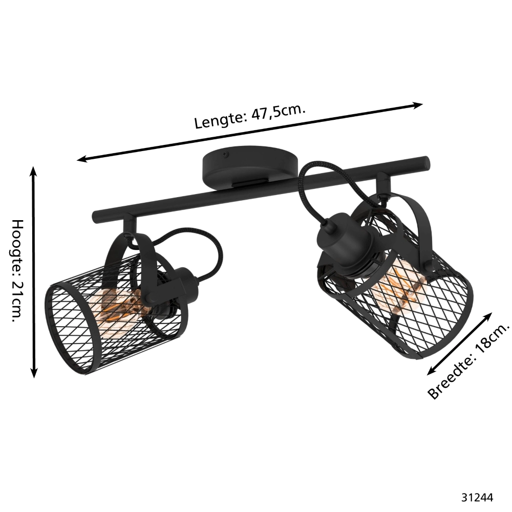Deckenlampe Dellow 1 schwarz 2-flammigste Eglo 9002759312442