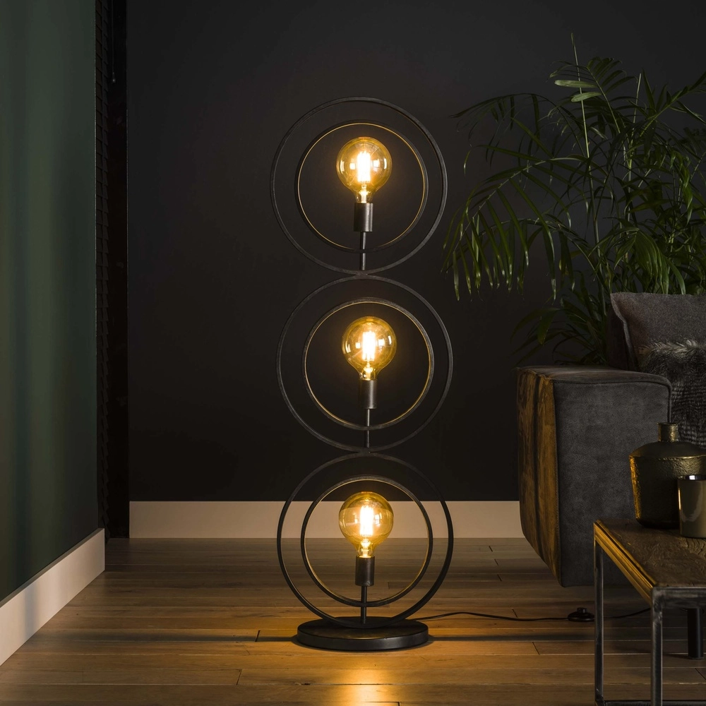 3-Licht Holzkohle-Stehlampe Turn E27 - Ø 40cm Lyora 8716803513082