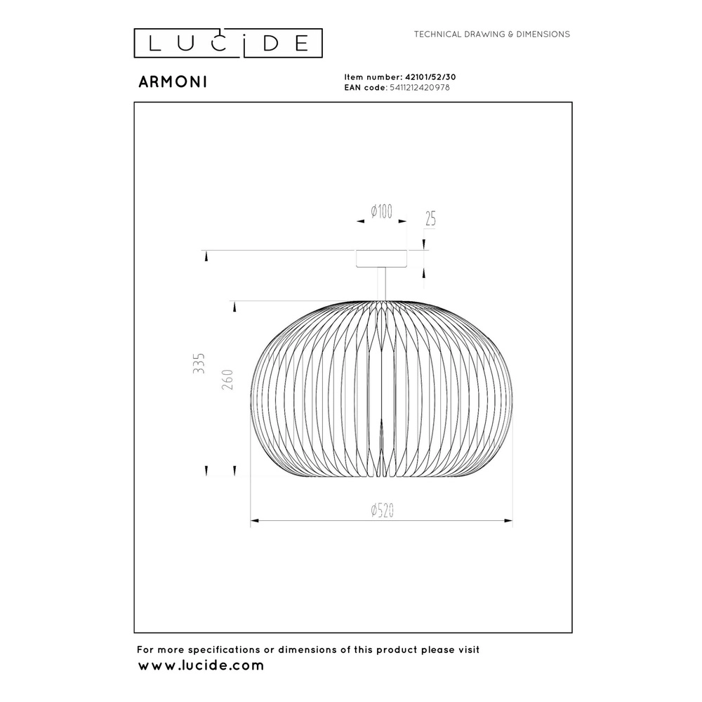 Deckenlicht Armoni Ø 52 cm schwarz Lucide 5411212420978