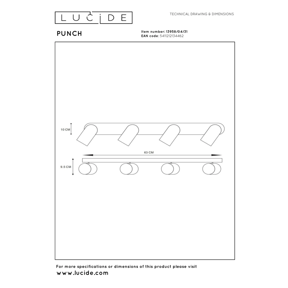 Deckenscheinwerfer Punch 4-Licht weiß Lucide 5411212134462