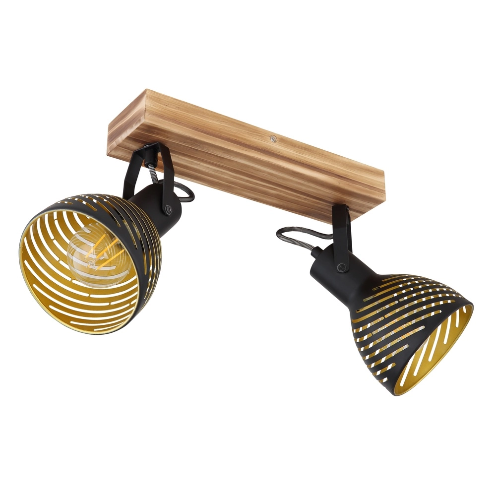 Deckenlampe Lenna 2-Licht Holz mit Schwarz Globo 9007371422685