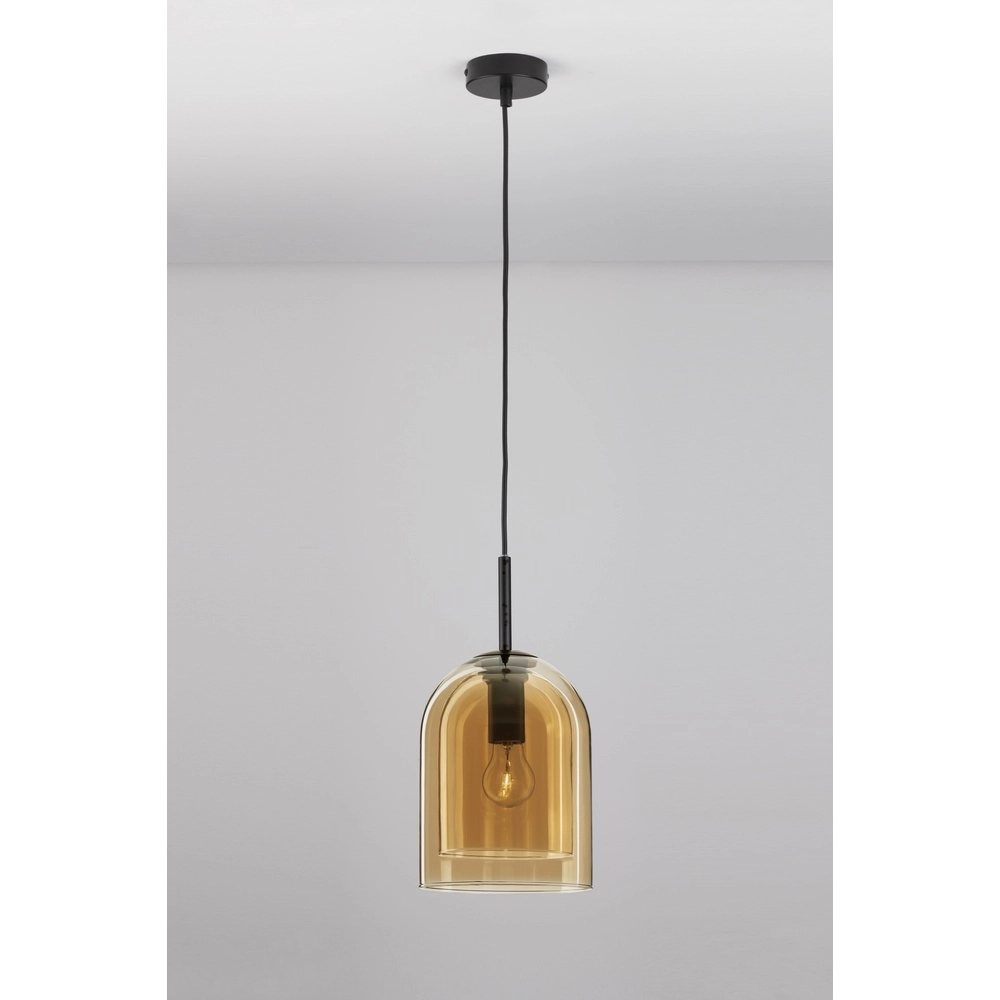 Pendelleuchte Velor Single schwarz mit Braunglas