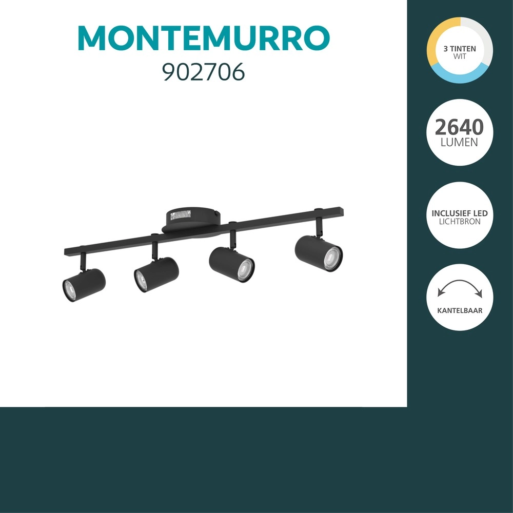 Oberflächenmontierter Spot Montemurro 4-Licht Schwarz Eglo 9008606392223