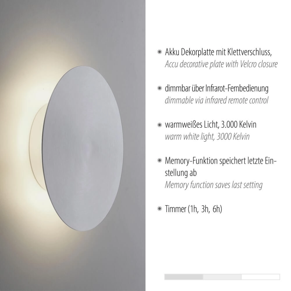 Design-Wandleuchte Akku Puntua Ø 18cm Aluminium Paul Neuhaus 4012248372500