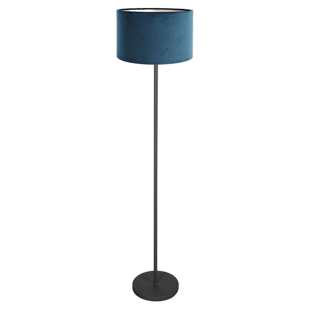 Schwarze Stehleuchte Noor mit blauer Kapuze
