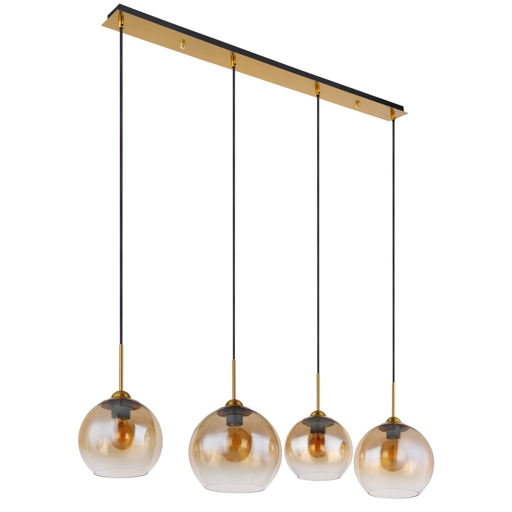 Goldene Pendellampe Jamessa 4-Licht mit bernsteinfarbenem Glas Globo 9007371432691