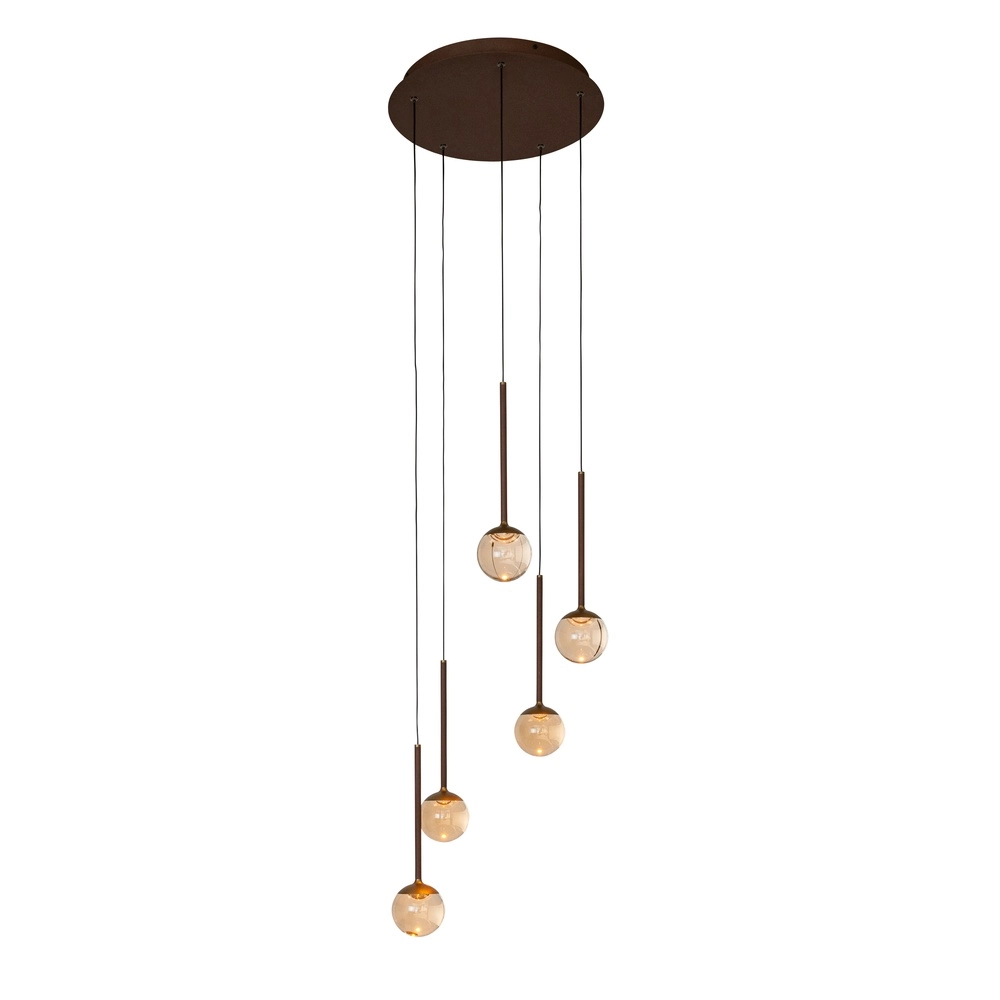 Design-Pendellampe Calina 5-Licht mit bernsteinfarbenen Kugeln Premium by Lucide 5411212242150