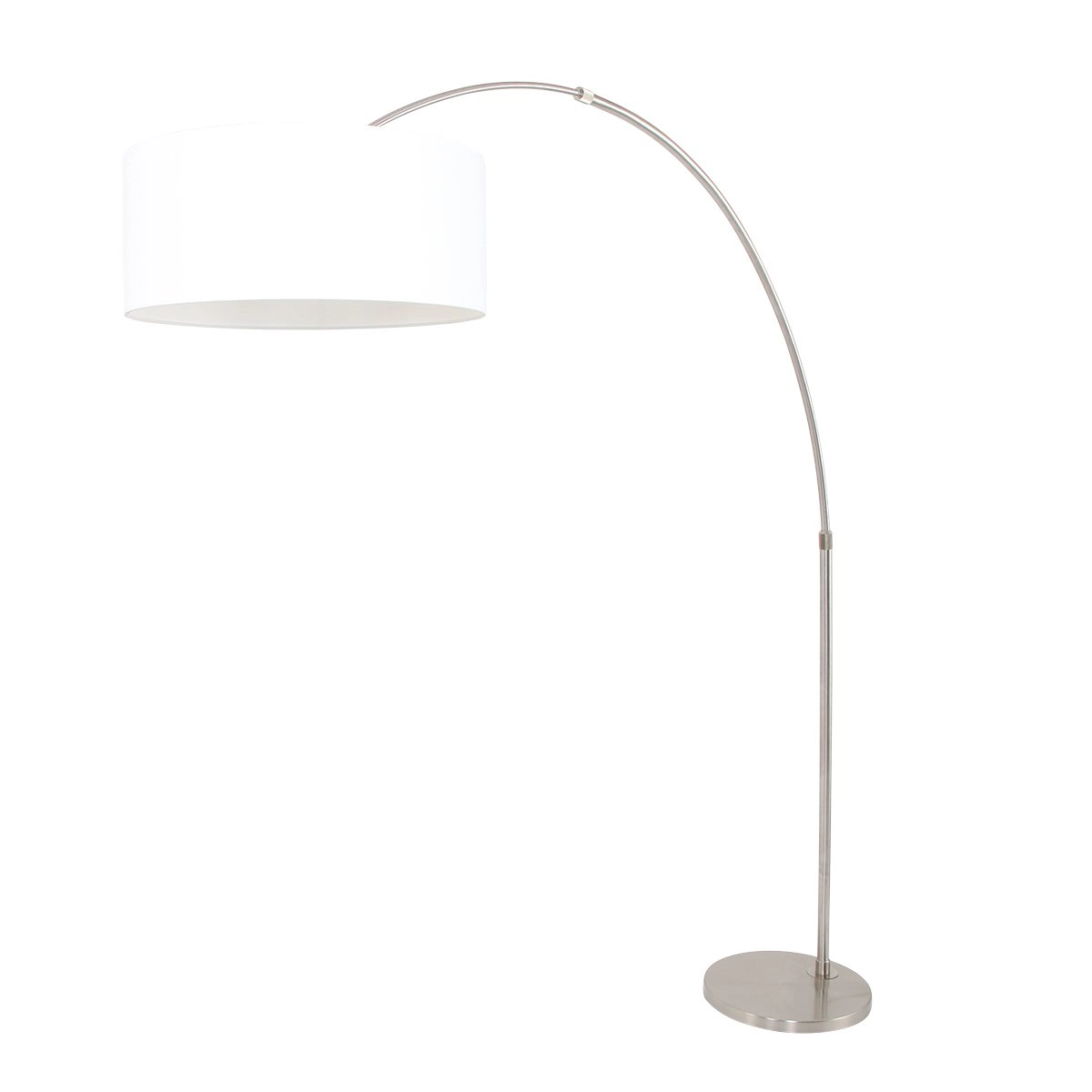 Bogenlampe Gramineus 50 Edelstahl mit weißem Lampenschirm