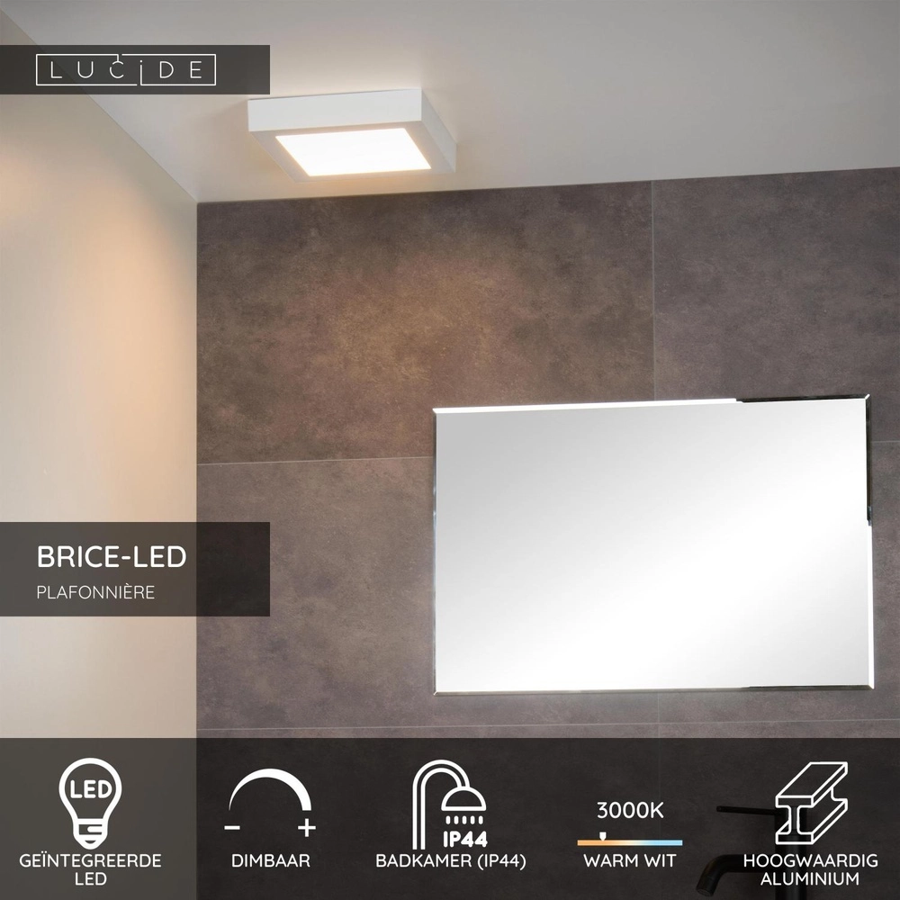 Deckenlicht Brice-Led 22 cm quadratisches IP44-Weiß Lucide 5411212281340
