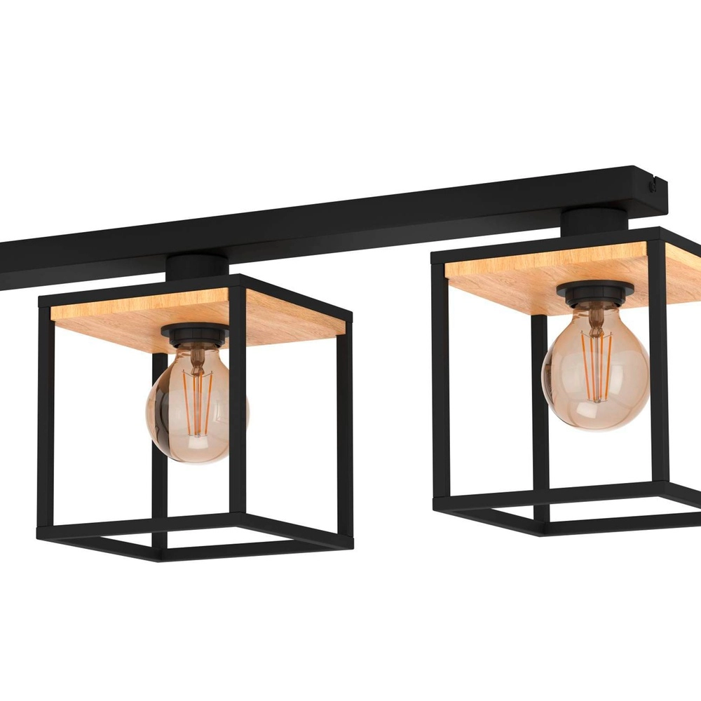 3-Licht Deckenlampe Libertad Schwarz mit Holz Eglo 9002759998561