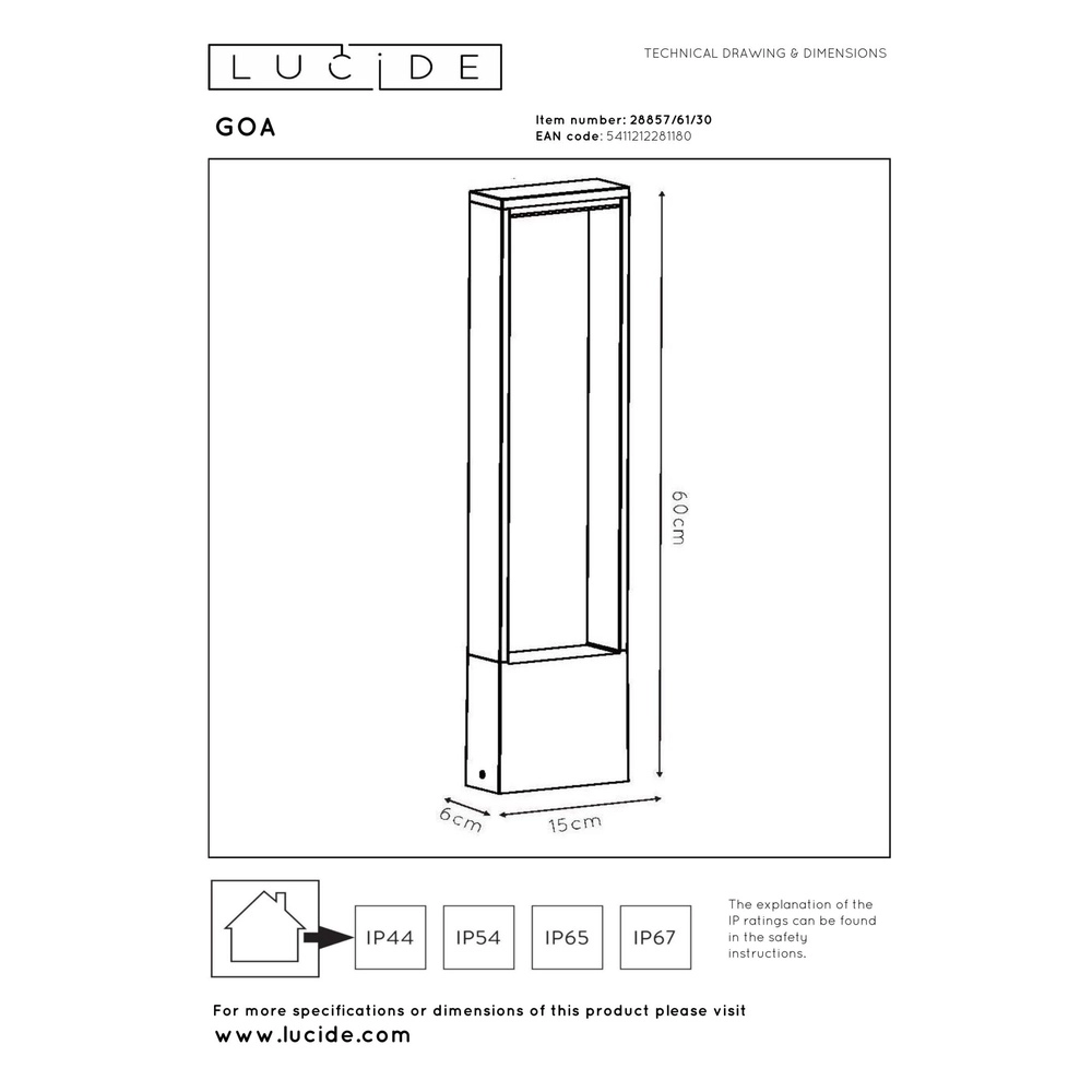 Design-Gartenlampe Goa Anthrazit Lucide 5411212281180