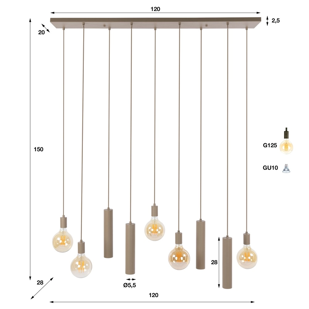 Design-Pendellampe Senso 9-helles Sandbraun Lyora 8716803515031