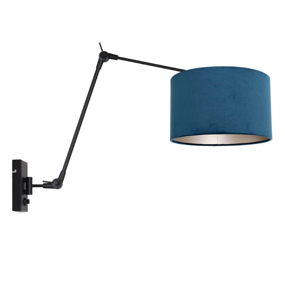 Schwarze Wandleselampe Prestige Chic mit blauem Samt