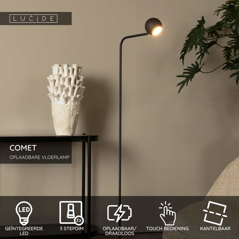 Wiederaufladbare Leselampe Comet Schwarz Lucide 5411212361301