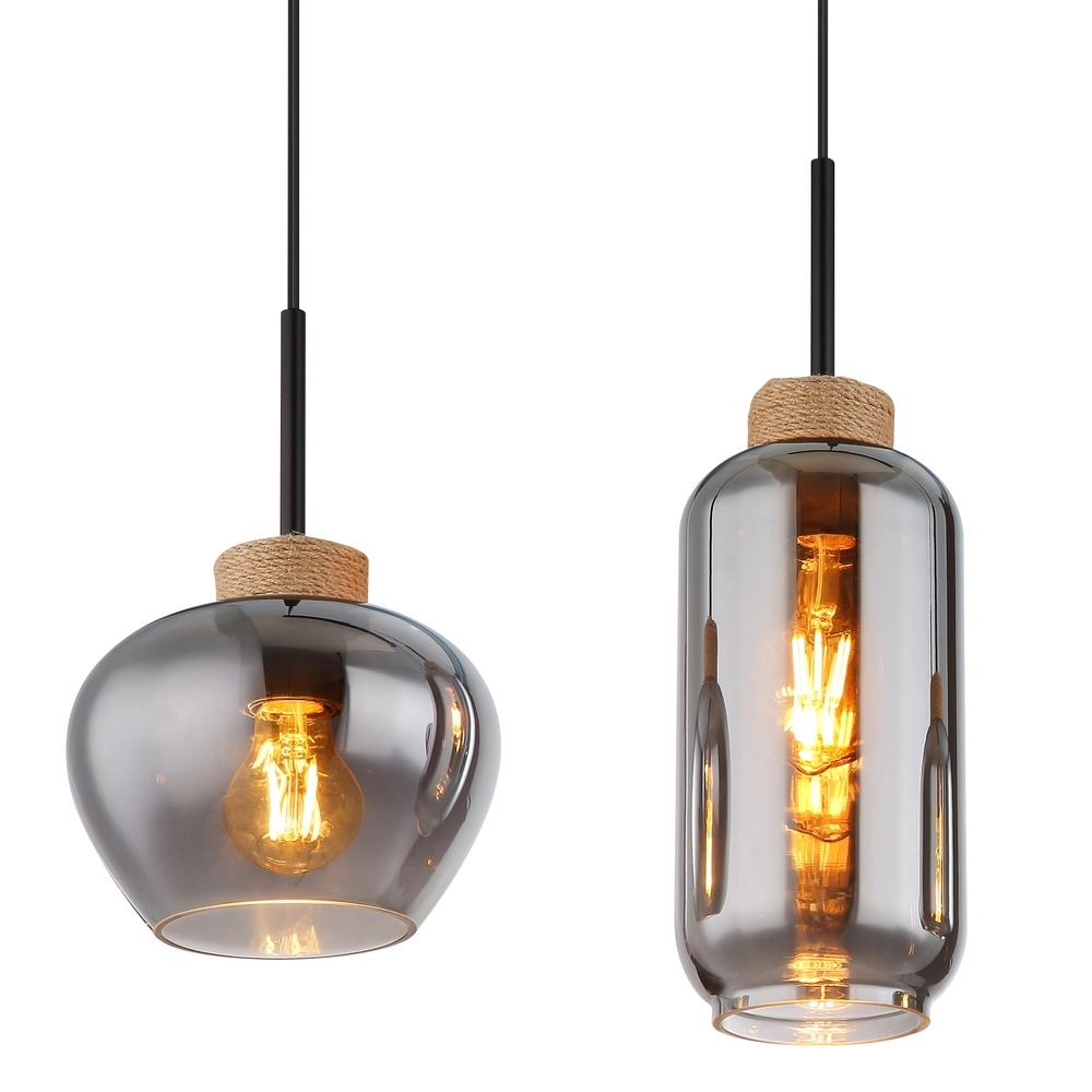 Design-Pendellampe Matt 4-Licht Schwarz mit Rauchglas Globo 9007371438518