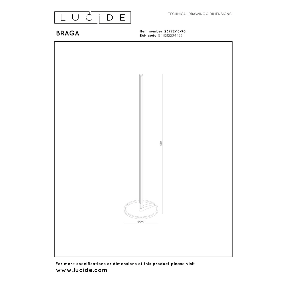 155 cm LED-Stehlampe Braga Champagner Premium by Lucide 5411212234452