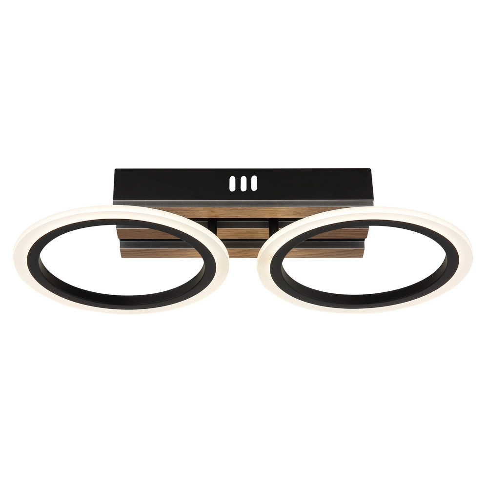 Deckenlampe Blevins Schwarz mit Holz 2 Ringe Globo 9007371572168