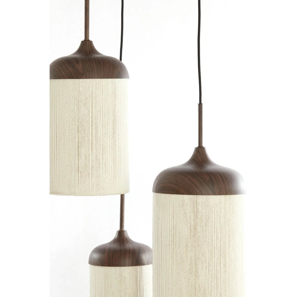 3-Licht Pendellampe Danialo Walnussbraun mit Seil Light & Living 8717807816711