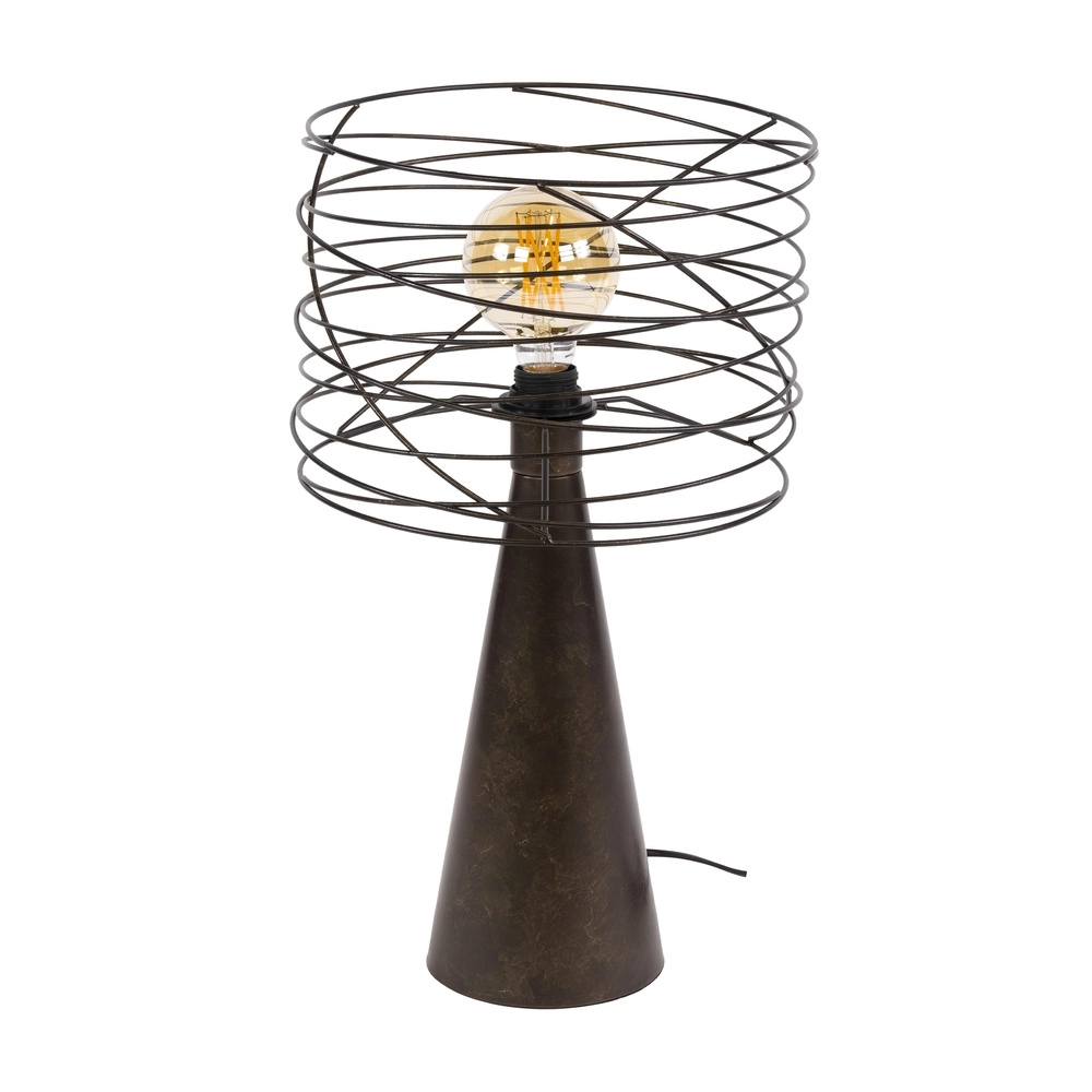 Urbane braune Tischlampe Curl mit Drahtkappe Lyora 8716803512511