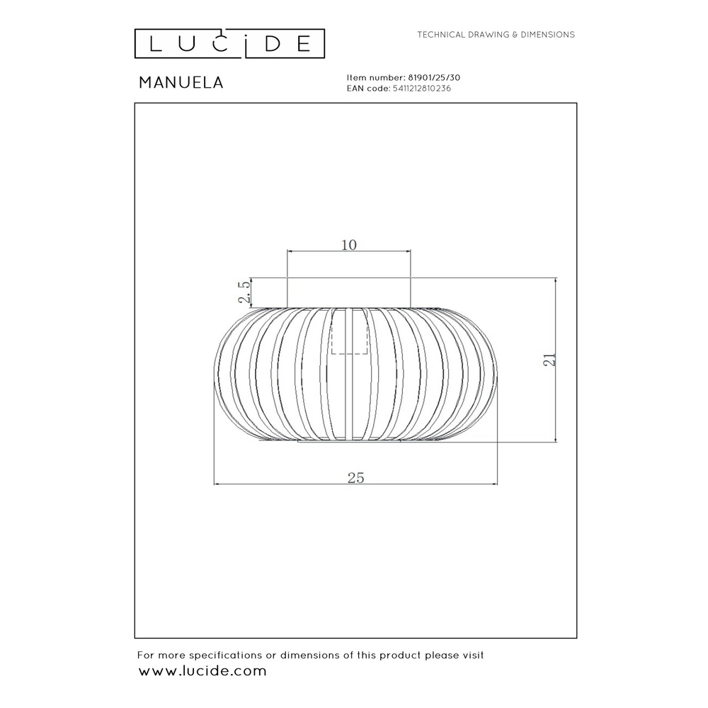 Deckenlampe Manuela Ø 25 cm schwarz Lucide 5411212810236
