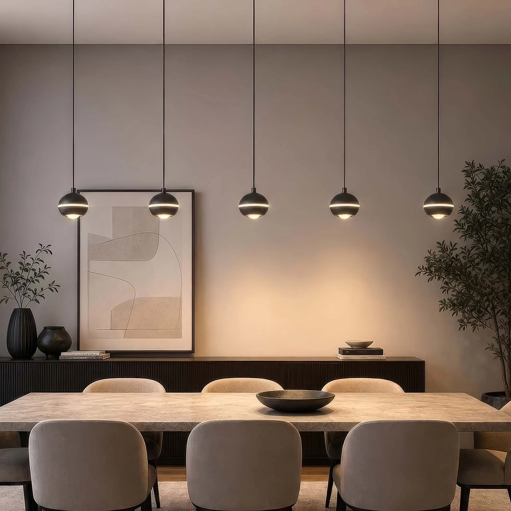 Design-Pendellampe Meteor 5-Licht glattes schwarzes Nickel Searchlight 5,05342E+12