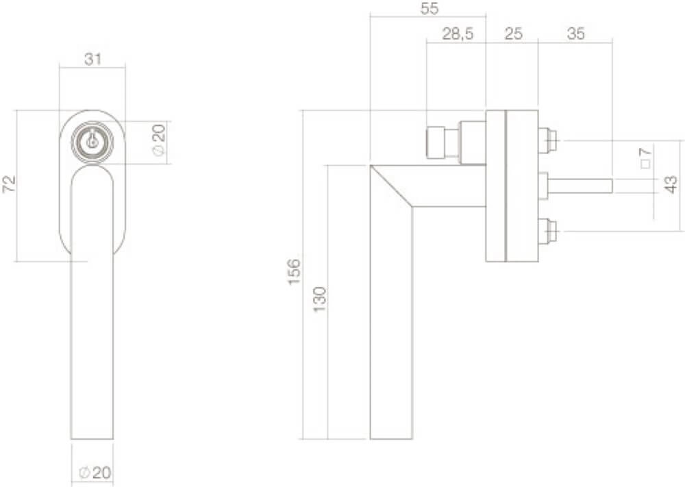 Winkel des Fenstergriffs Ventra abschließbarer Edelstahl Intersteel 8714186366684
