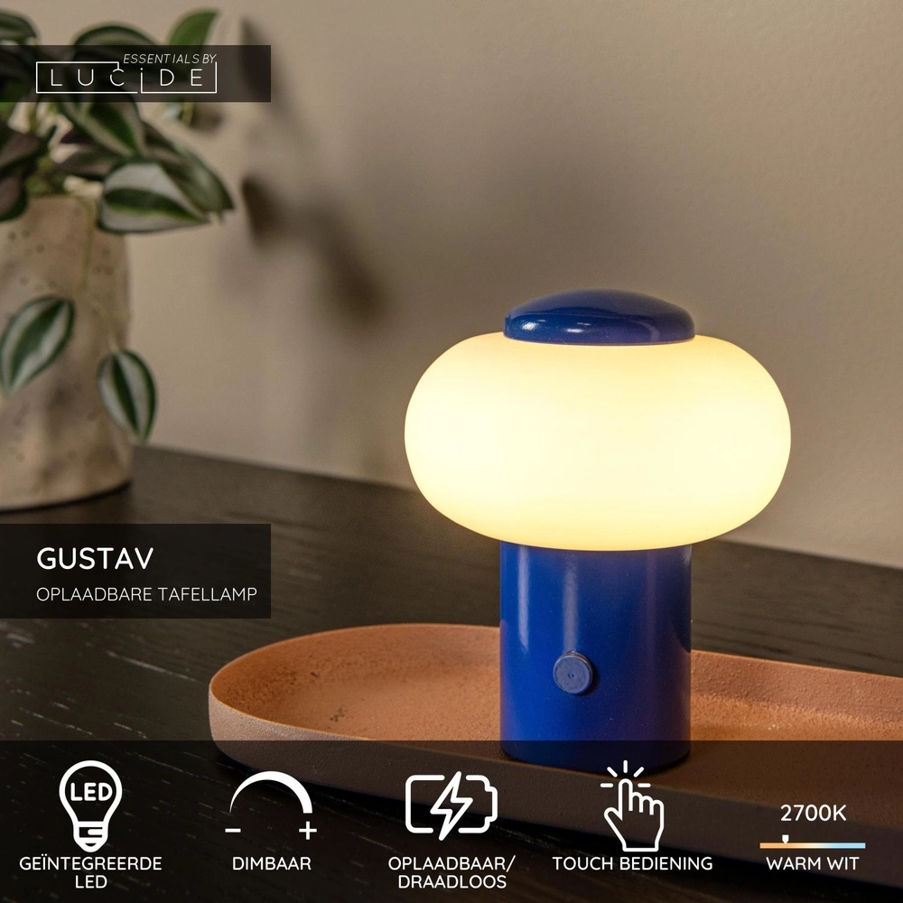 Wiederaufladbare Tischlampe Gustav Blau Lucide 5411212442062