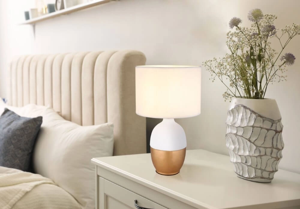 Goldene Tischlampe Valentino mit Weiss Globo 9007371432301