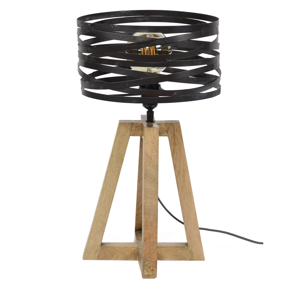 Industrietischlampe Twist Ø 29 cm – Holz mit Grau Lyora 8716803511804