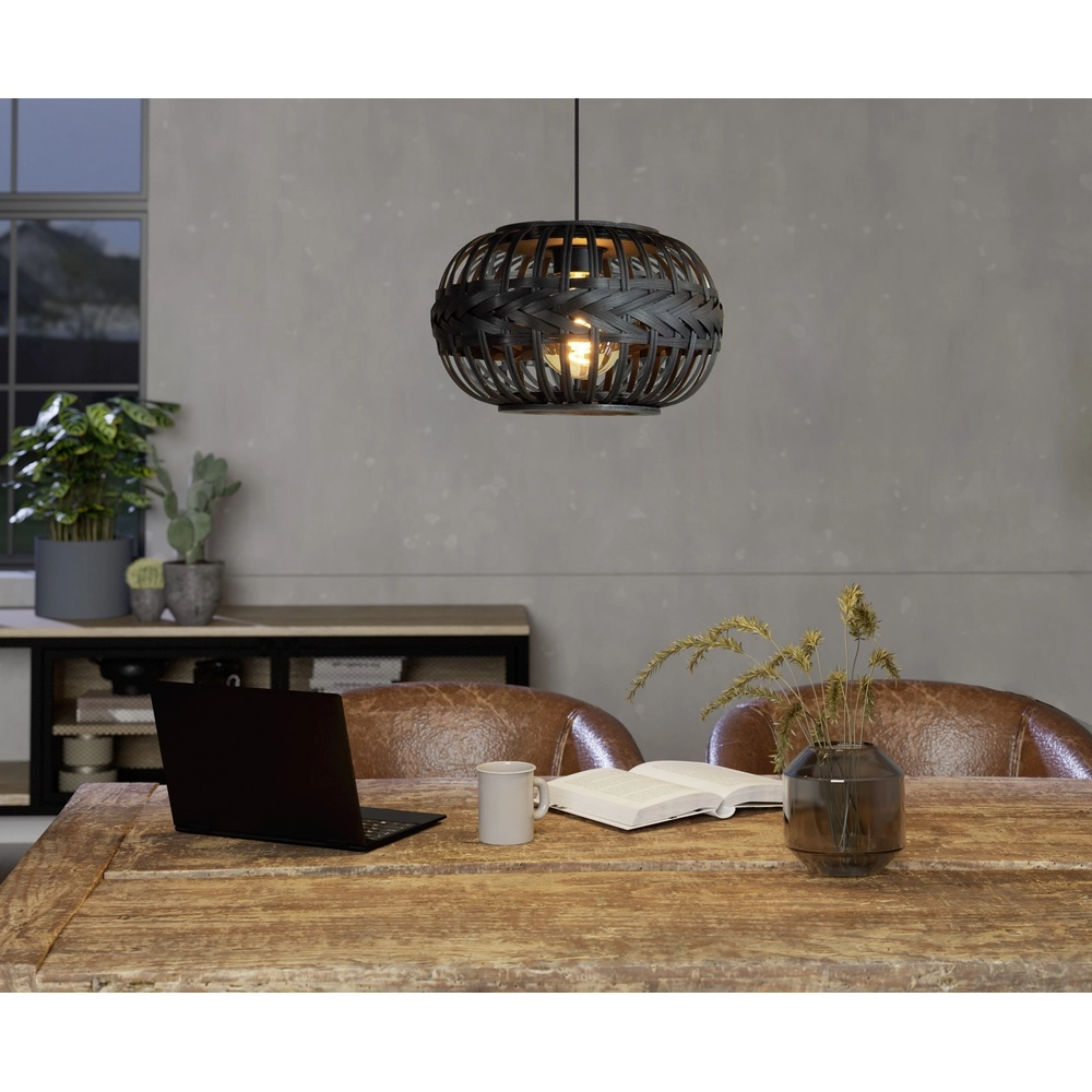Schwarze Pendellampe Towcester Ø 38cm – Holz Eglo 9002759439132