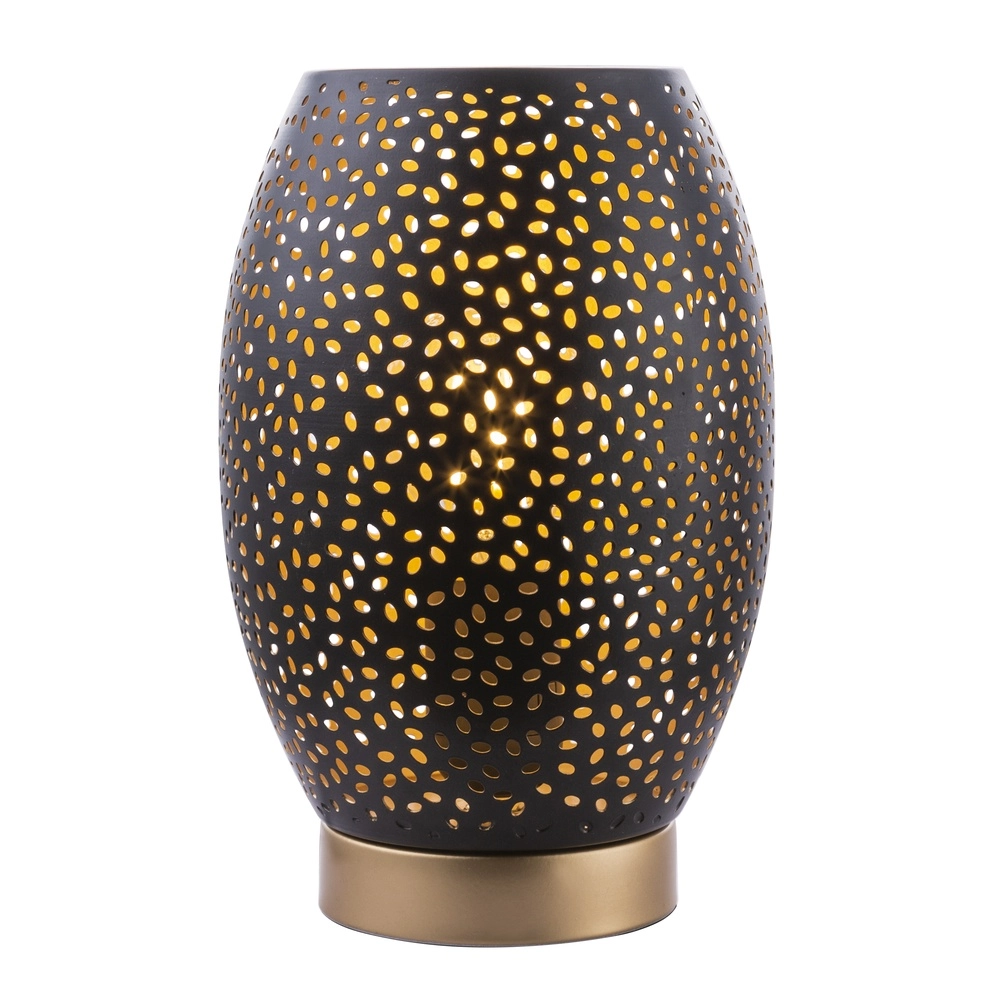 Tischlampe Narri Schwarz mit Gold – kleine Löcher Globo 9007371372553