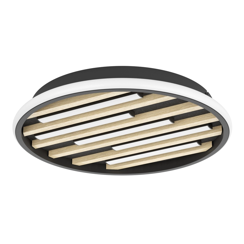 Moderne Deckenlampe Cembrano Rund schwarz mit Holz