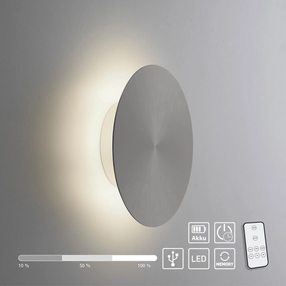Design-Wandleuchte Akku Puntua Ø 18cm grau Paul Neuhaus 4012248372487