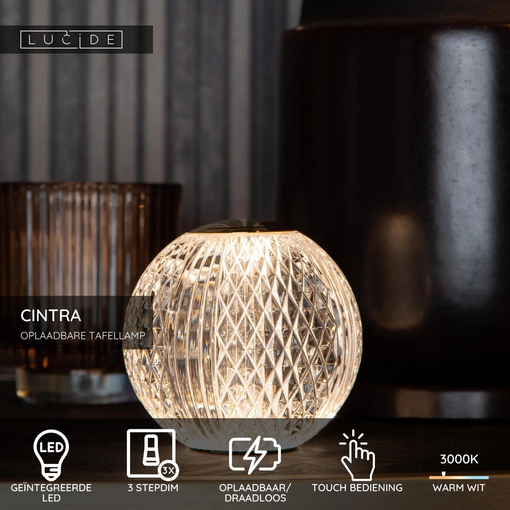 Goldene Tischlampe Cintra wiederaufladbare Ø 11cm - 3000K Lucide 5411212134363