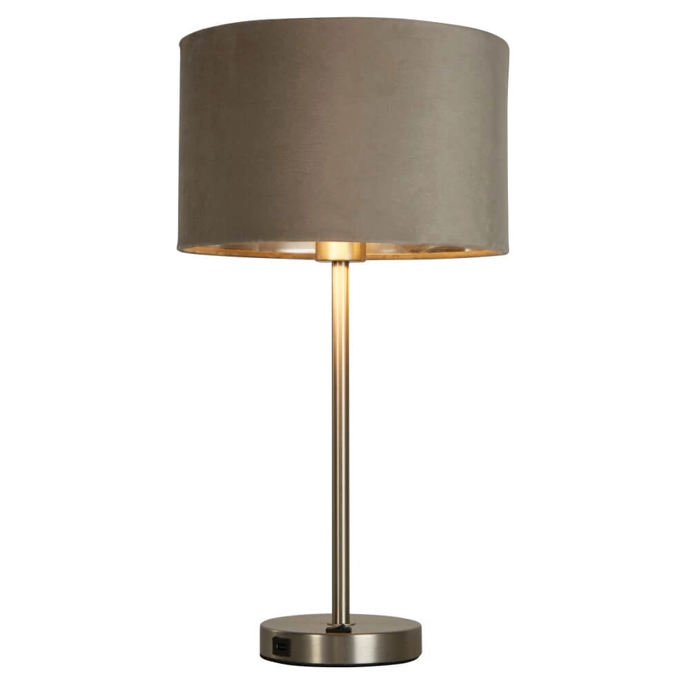 Schöne Tischlampe Finn Gold mit Creme Searchlight 5053423257235