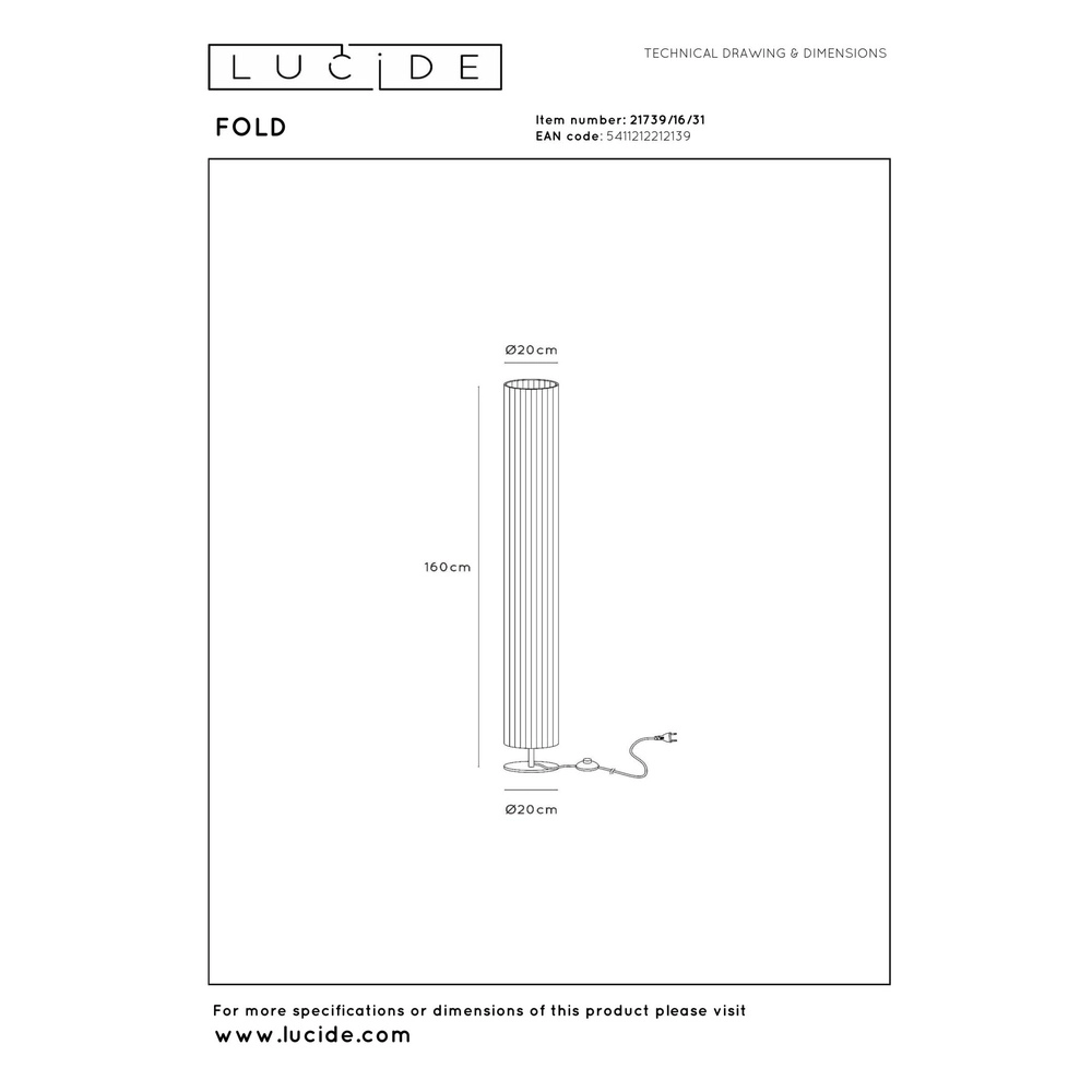 Design-Stehlampe Fold Ø 20cm x 160cm Lucide 5411212212139