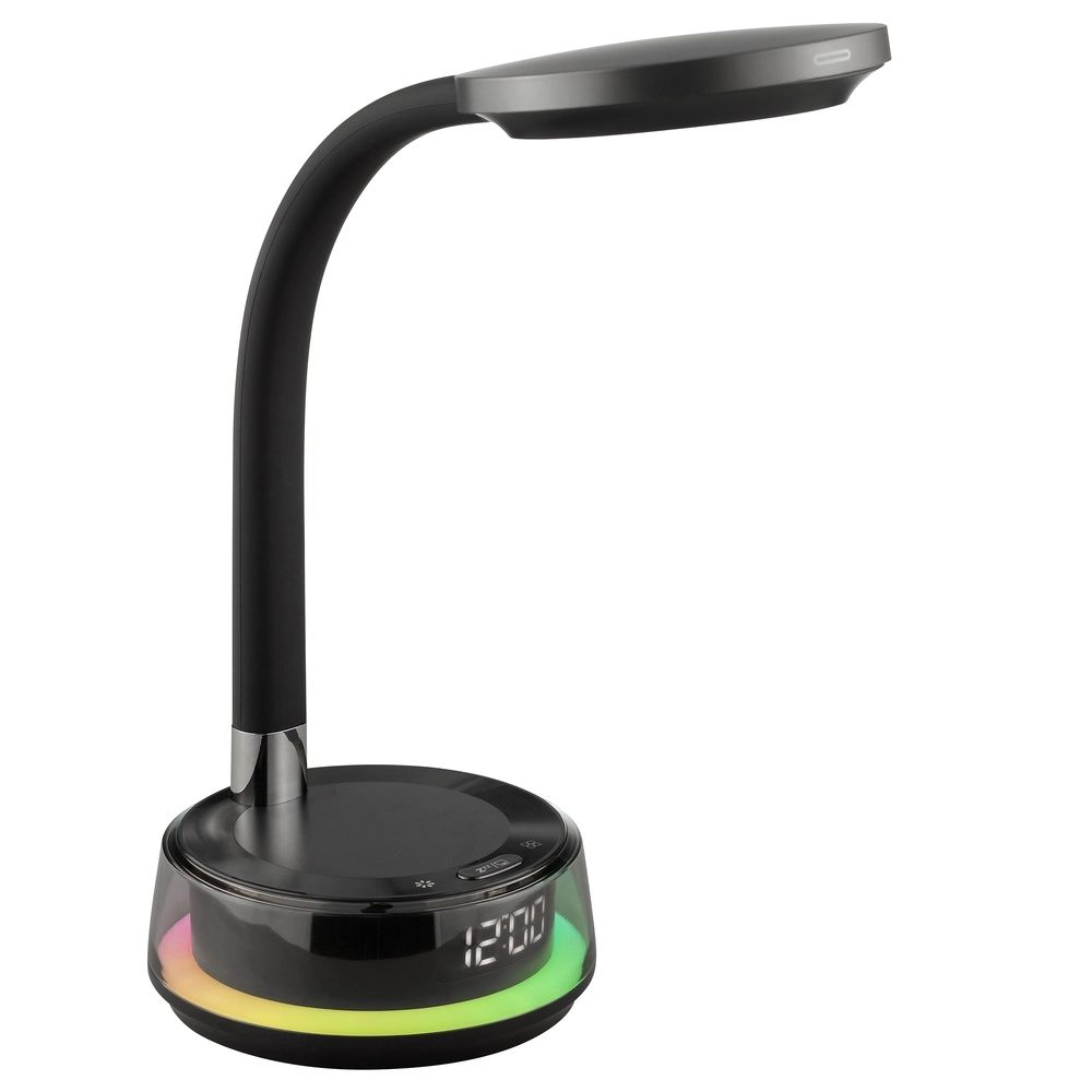 Schreibtischlampe Moonglow Schwarz mit der Uhr Brilliant 4004353460685
