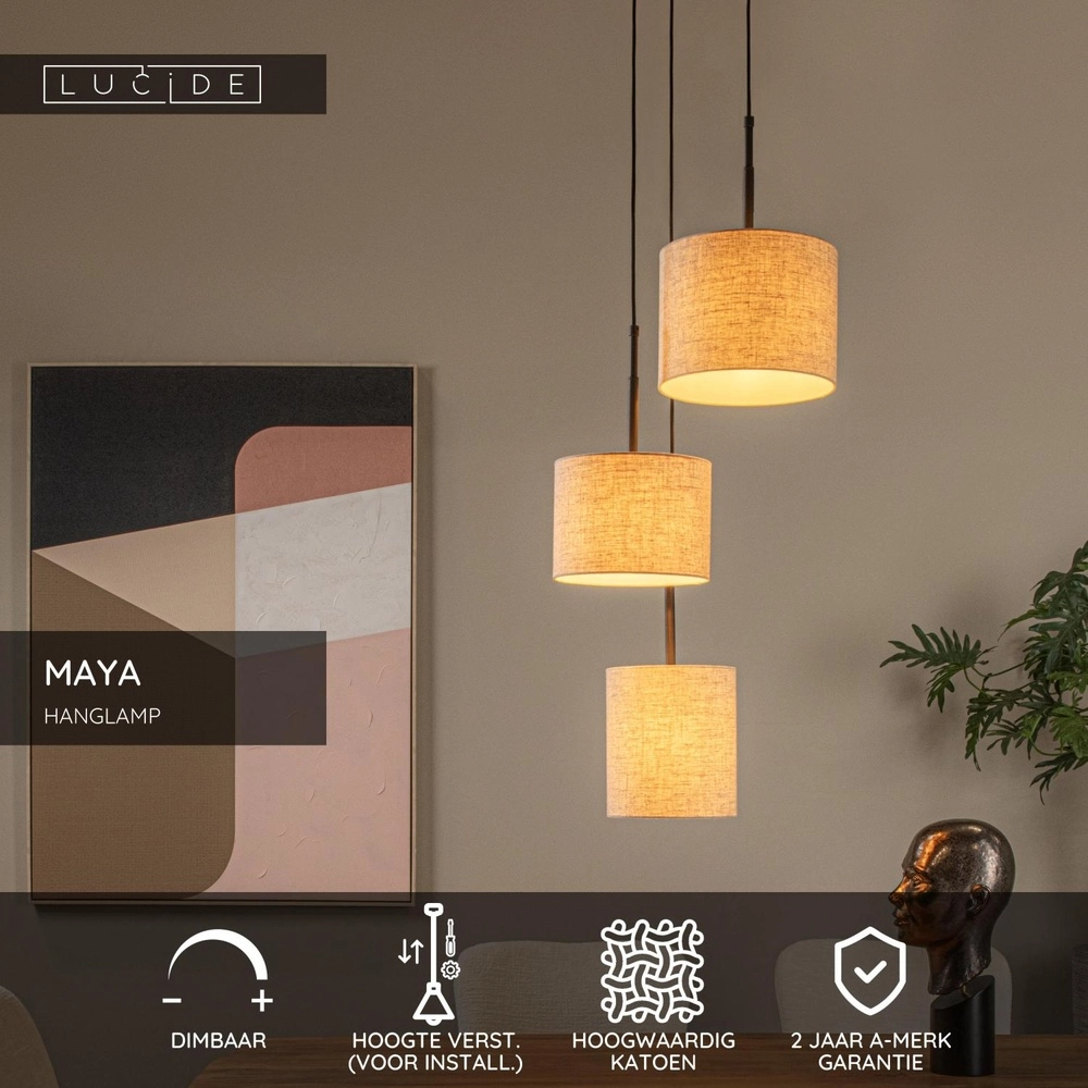 3-Licht Pendellampe Maya Sahne Lucide 5411212452597