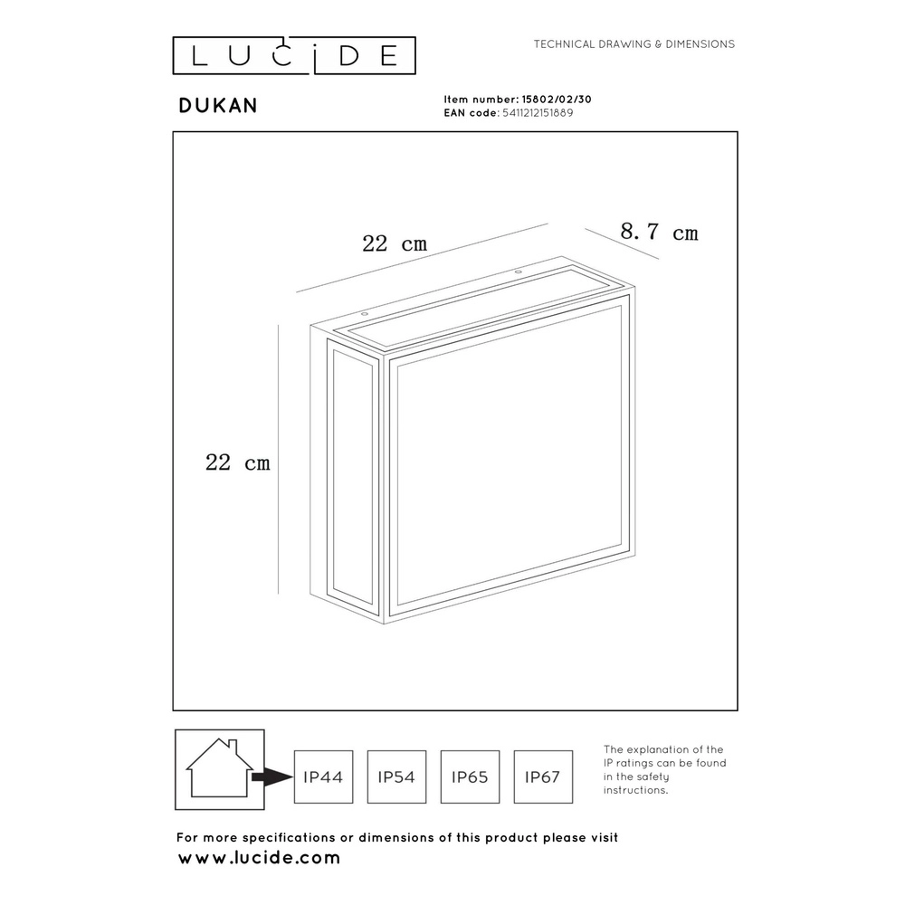 Design-Wandlampe Dukan IP65 schwarzes Doppel Lucide 5411212151889