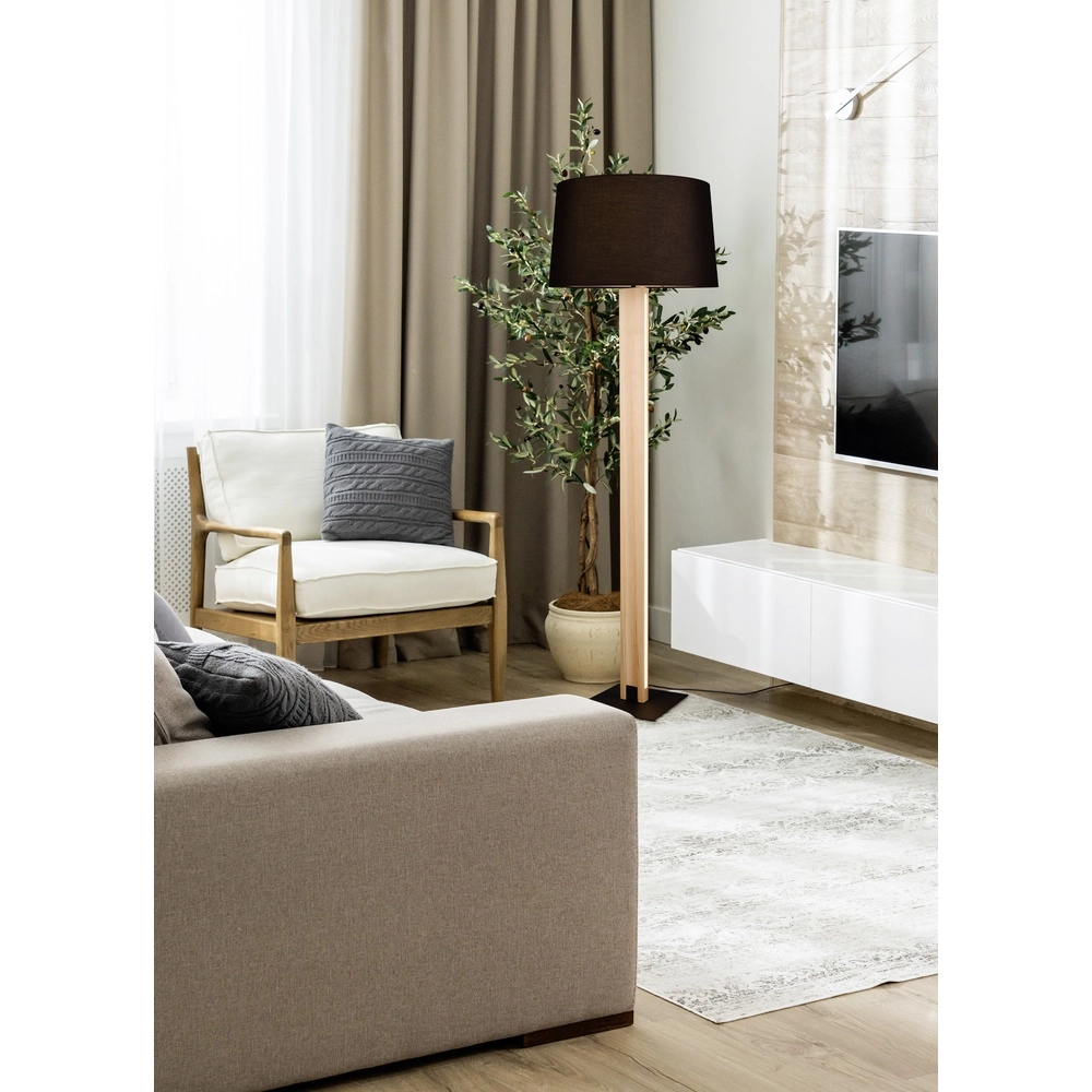 Stehlampe Rahul Design schwarz mit Holz Trio 4017807600476
