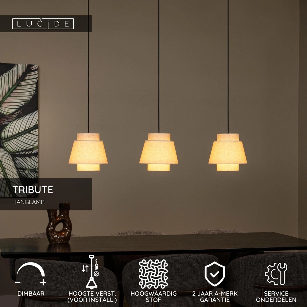 Pendellampe Tribute 3-Licht Creme Lucide 5411212211934