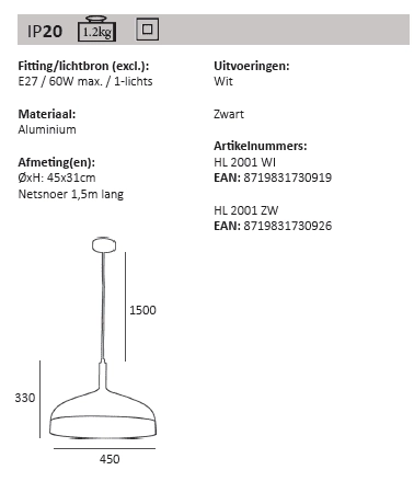 Retro Pendelleuchte Moondrop Ø 45 cm weiß mit holz Artdelight 8719831730919