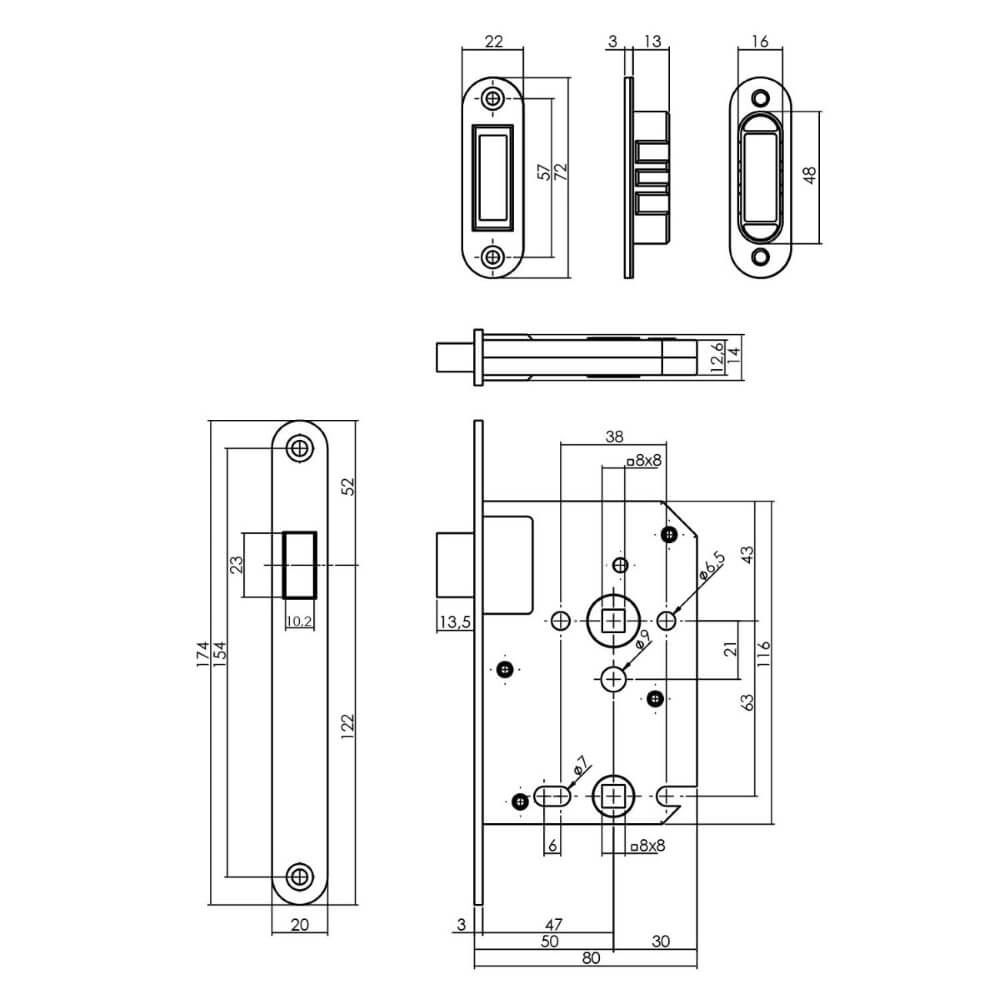 Schlosskasten WC 63/8 Domus Magnet Edelstahl abgerundet Intersteel 8714186463185