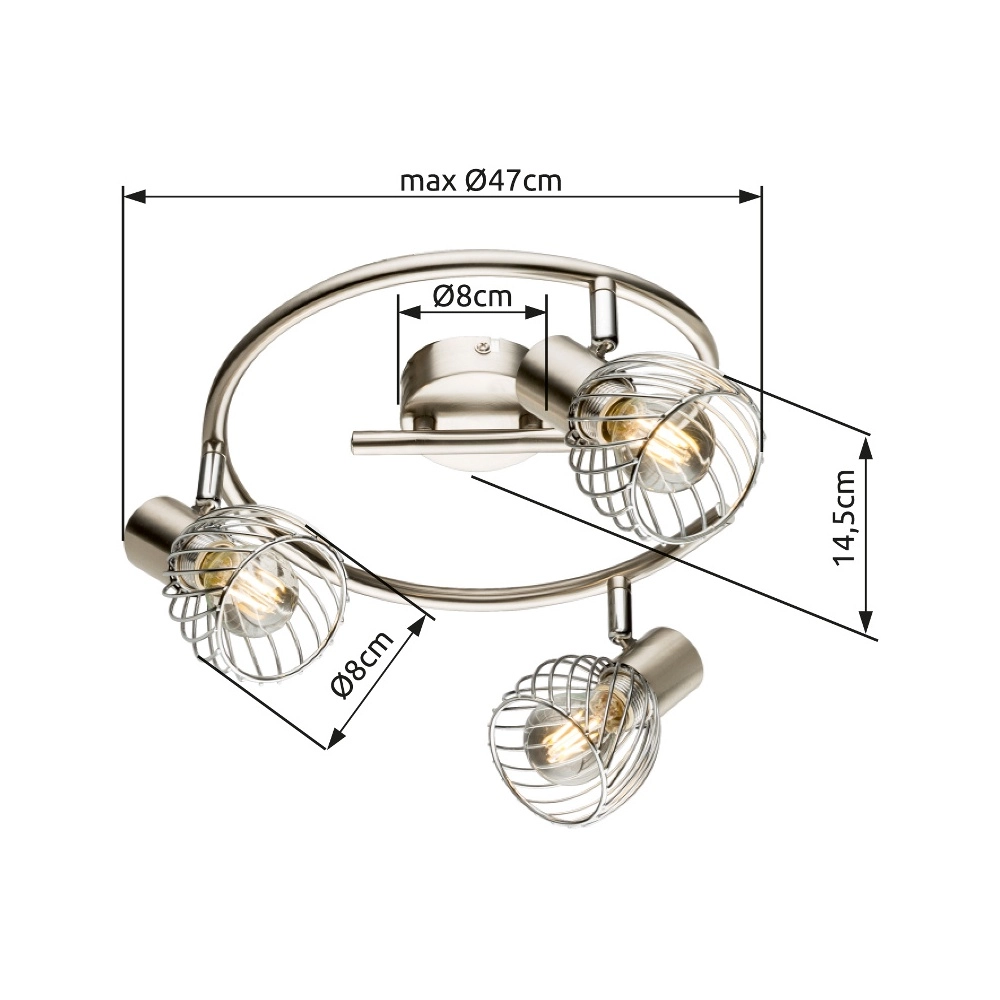 Deckenlampe Texas 3-Leicht-Nickel Globo 9007371362899