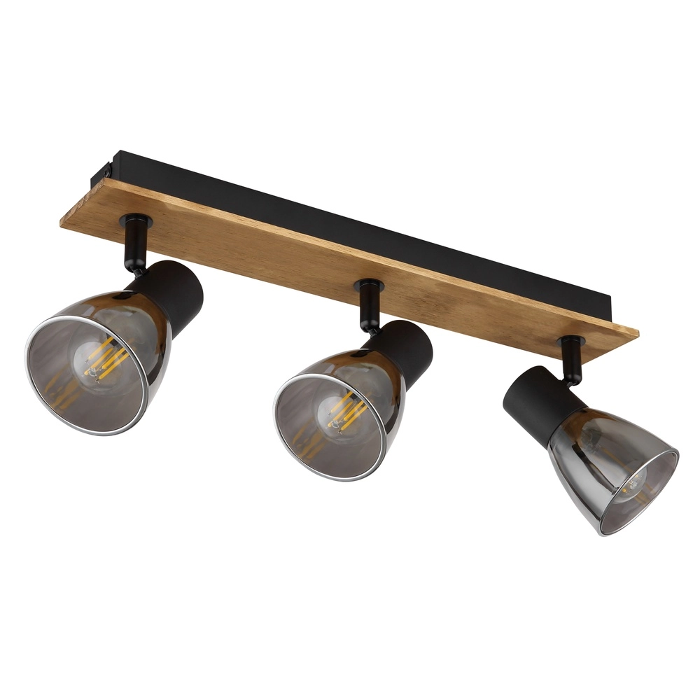 Deckenlampe Claude 3-Licht Schwarz mit Holz Globo 9007371431212