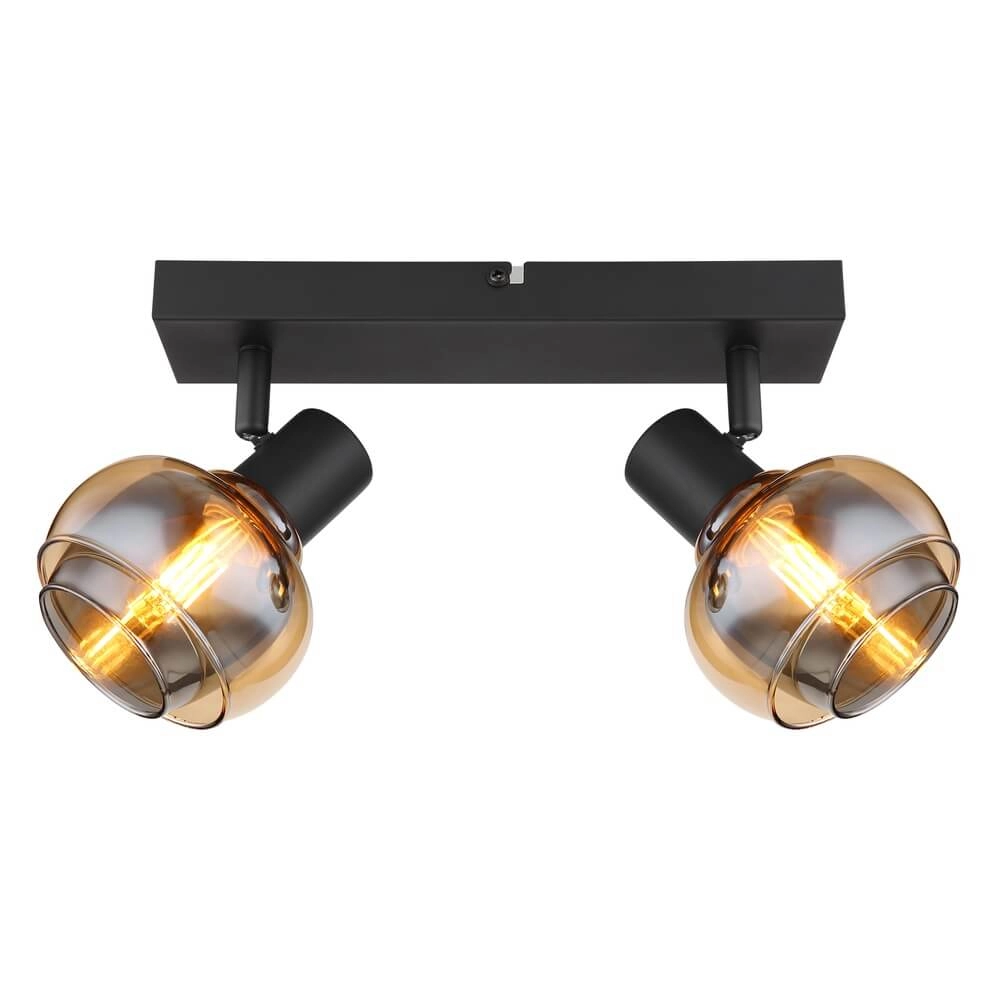 Schwarze Deckenleuchte Tokki 2-flammiges bernsteinfarbenes Rauchglas Globo 9007371455027