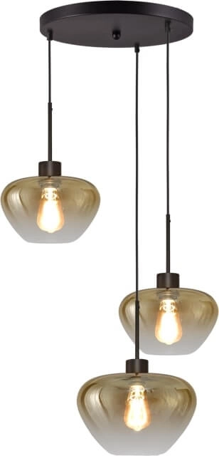 3-flammige Pendelleuchte Genua schwarz mit 2x Goldglas Ø 24cm und 1x Ø 29cm