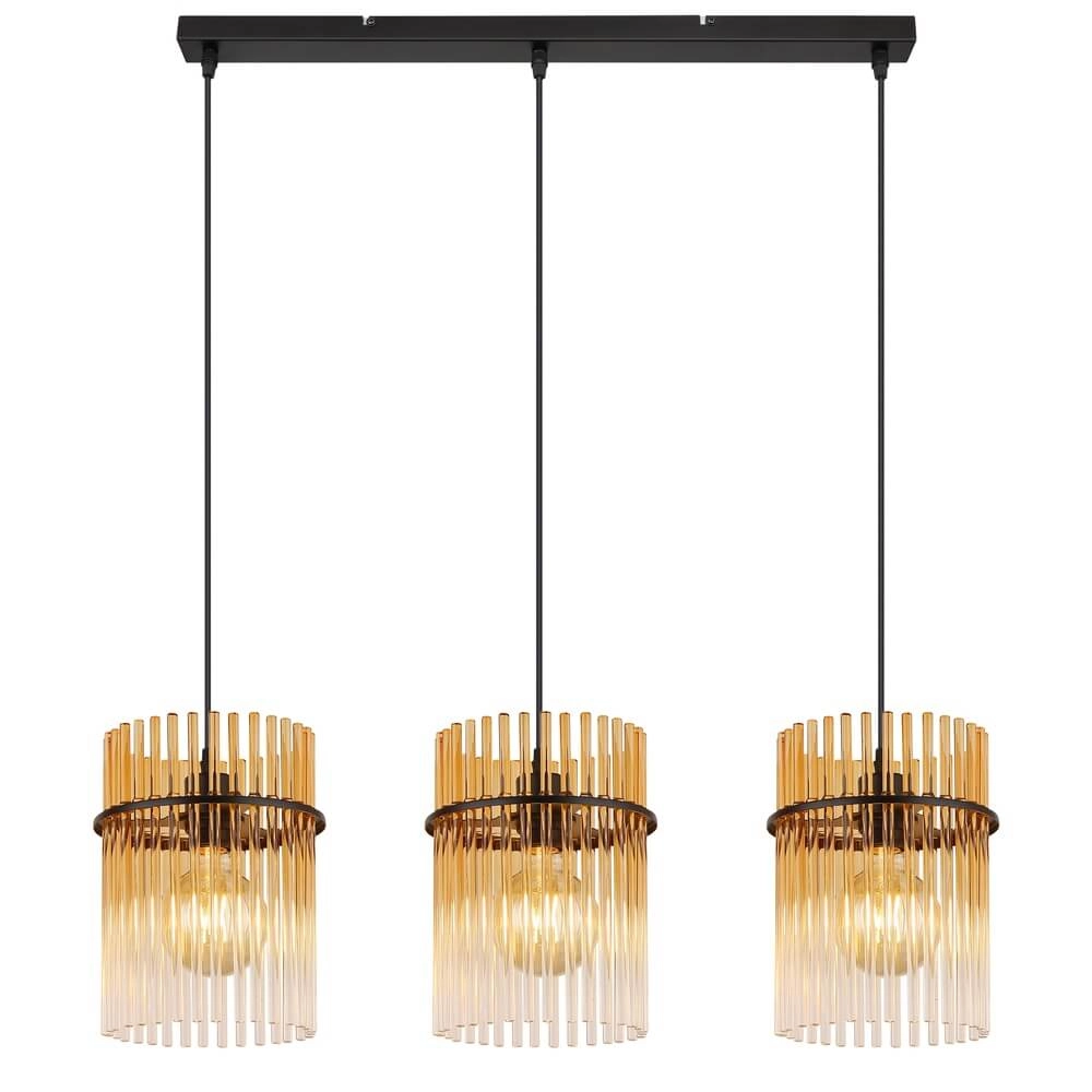 Schwarze Pendelleuchte Gorley mit Braunglas 3-flammig Globo 9007371468997